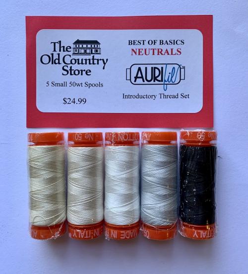 Aurifil Best of Basics - NEUTRALS - 5 small 50wt Spools Thread Set