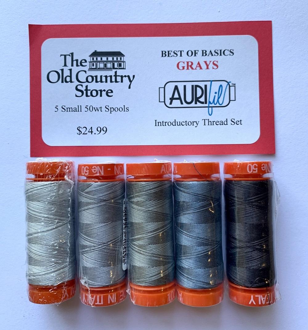 Aurifil Best of Basics - GRAYS - 5 small 50wt Spools Thread Set