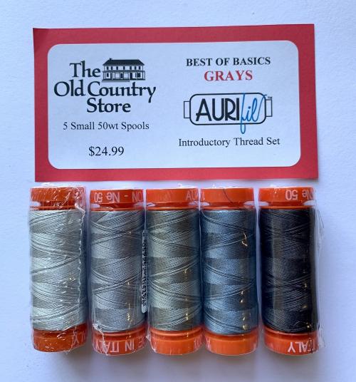 Aurifil Best of Basics - GRAYS - 5 small 50wt Spools Thread Set