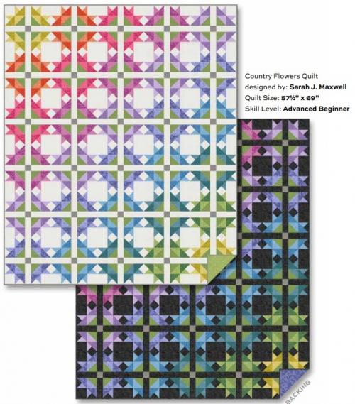 Country Flowers Quilt Kit - Black background