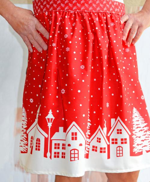 Buon Natale Village Apron plus Ruffle Tea Towel Extra - FREE PATTERN DOWNLOAD