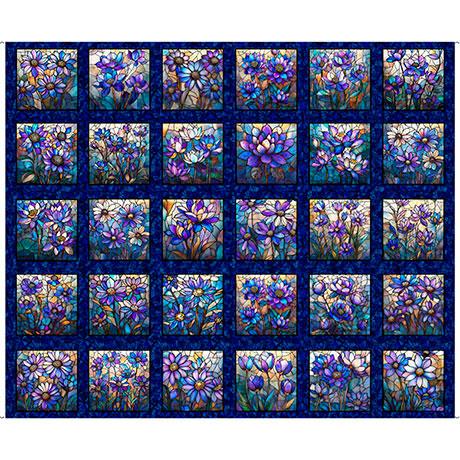 Mosaic Blooms Stain Glass Floral Picture Panel - Navy