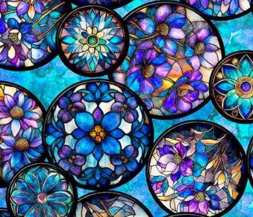 Mosaic Blooms Floral Circle Vignettes - Turquoise