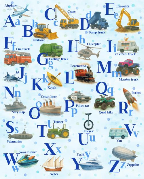 Things that go from A to Z ABC Panel Baby Blue