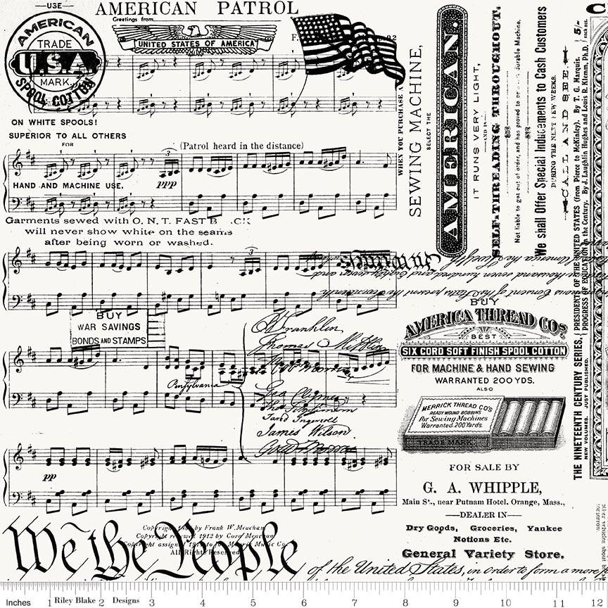 Sew America Patriotic Text Off White