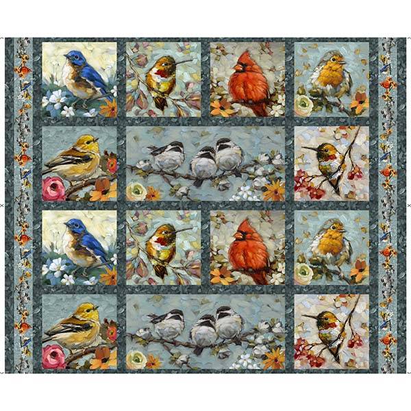 Joyful Garden Bird Picture Patches Panel