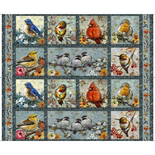 Joyful Garden Bird Picture Patches Panel