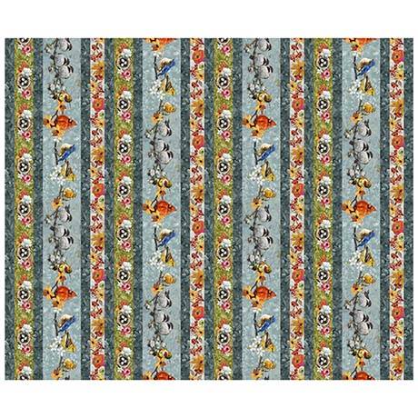 Joyful Garden Bird & Floral Decorative Stripe Multi