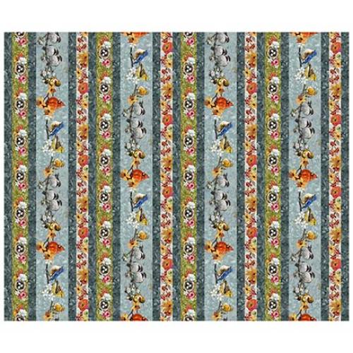 Joyful Garden Bird & Floral Decorative Stripe Multi