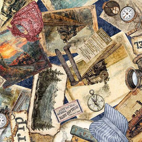 Steam & Steel Train Ephemera Blue