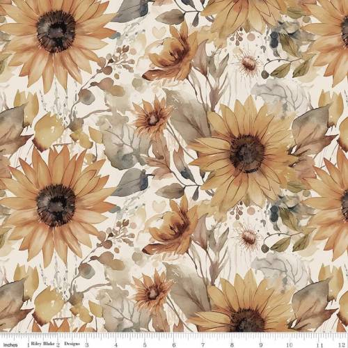 Evening on the Prairie Wide Back Watercolor Sunflowers Cream