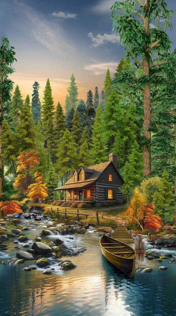 Woodland Retreat Cabin Scenic 24 in. Panel