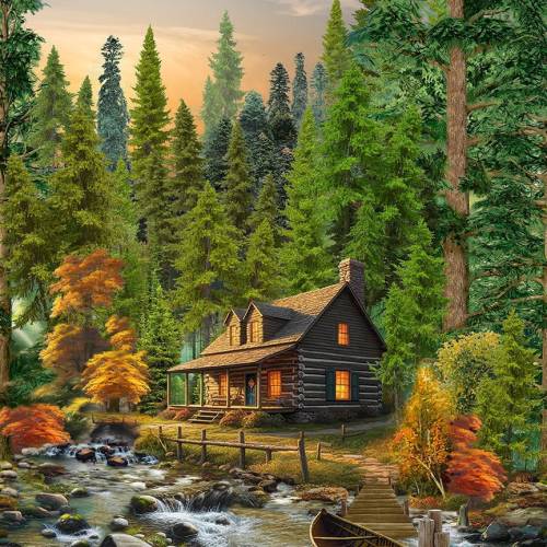 Woodland Retreat Cabin Scenic 24 in. Panel