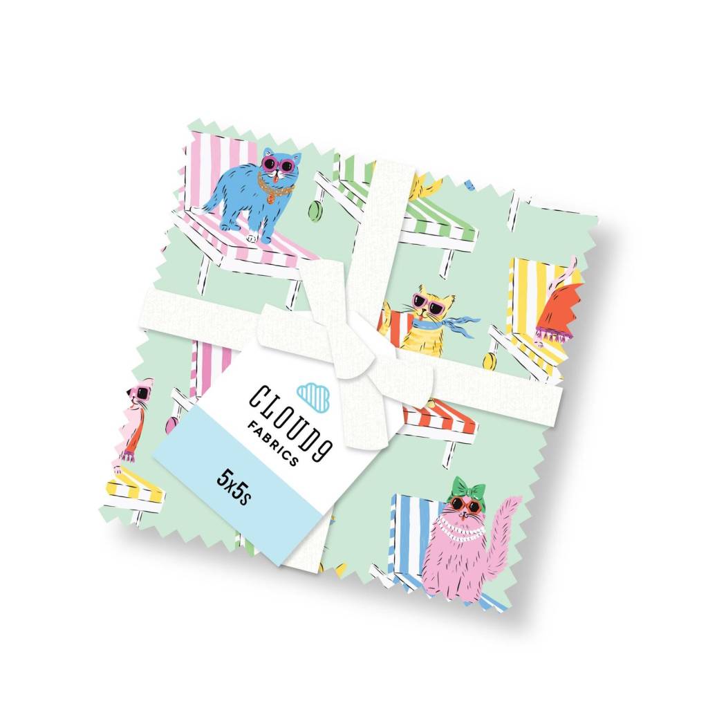 Poolside Purrfection 5 x 5 inch squares