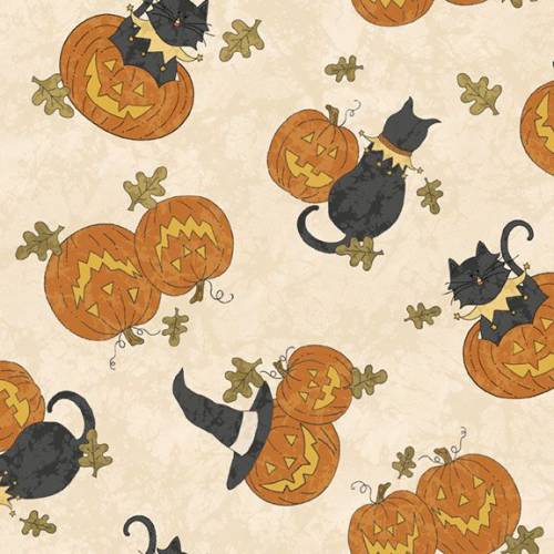 Halloween Haunts Tossed Cats & Pumkins Multi