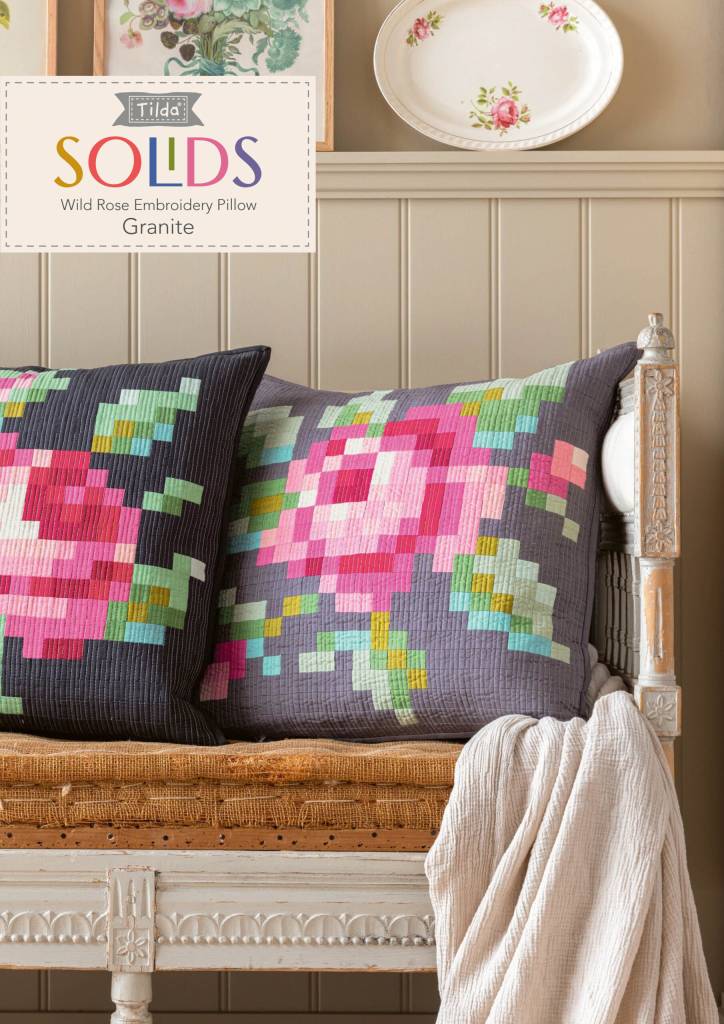 Wild Rose Embroidery Pillow - Granite