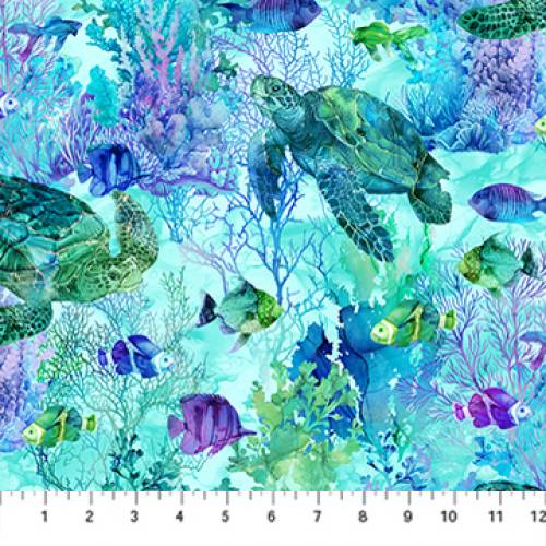 Coral Reef Turtle & Fish Turq Multi