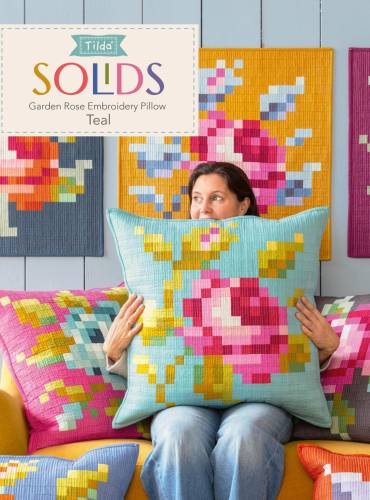 Garden Rose Embroidery Pillow - Teal