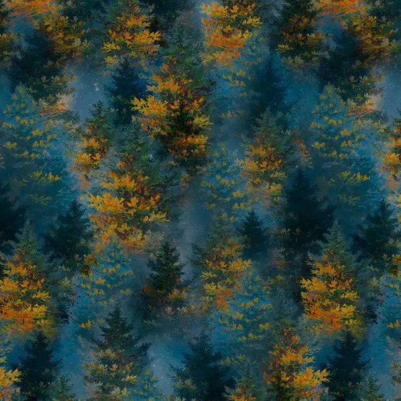 Fireside Serenity Allover Trees Blue