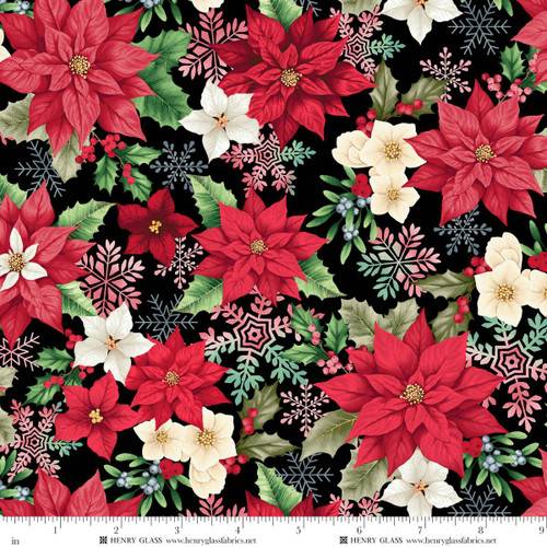 Sweet Christmas Memories Small Poinsettia and Mistletoe - Black