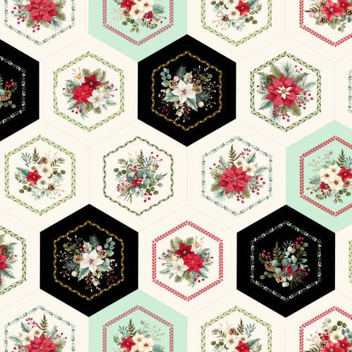 Sweet Christmas Memories Hexie Flower Cheater - Cream