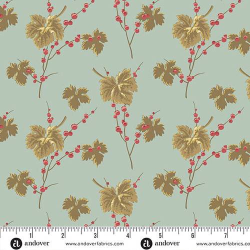 Jingle Bell Leaves and Berries Vintage Blue