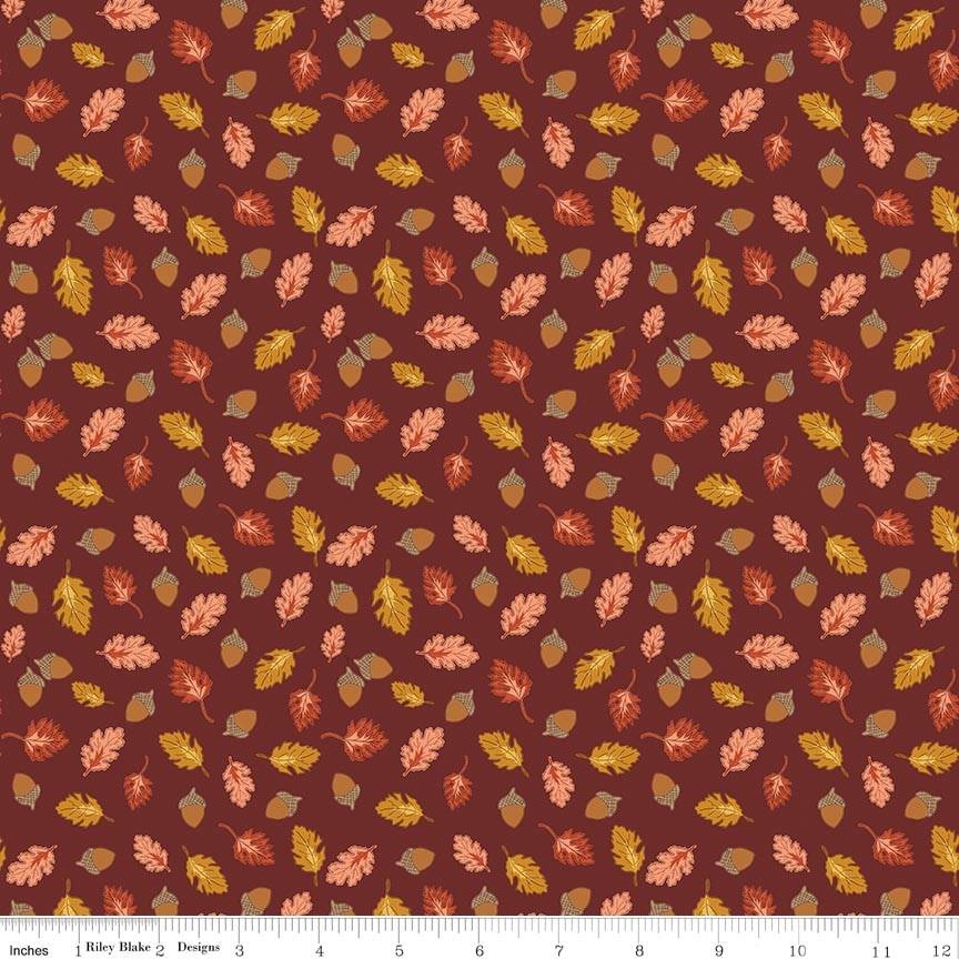 Cozy Autumn Acorns & Oak Leaves Dark Rust