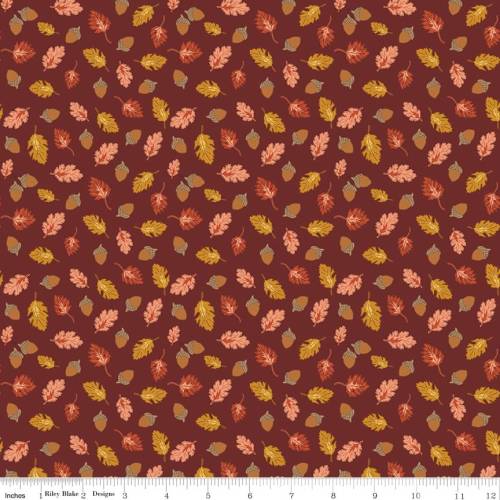 Cozy Autumn Acorns & Oak Leaves Dark Rust