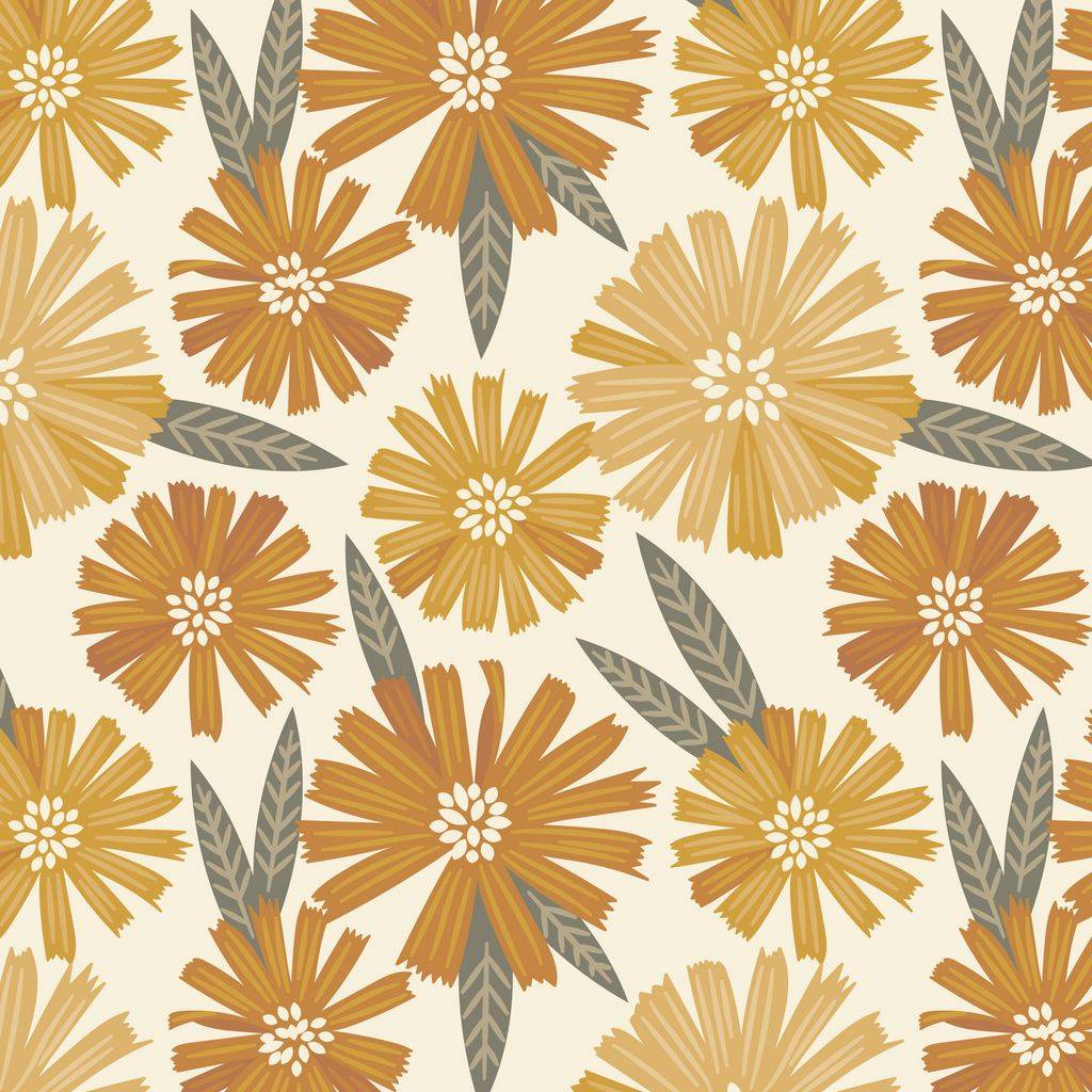 Falling Into Autumn - Aster Blooms - Ivory/Amber