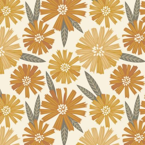 Falling Into Autumn - Aster Blooms - Ivory/Amber