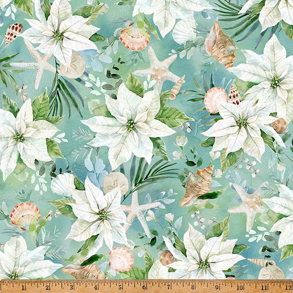 Seas & Greetings Aquamarine Poinsettias and Palms