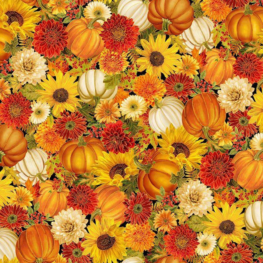 Give Thanks Harvest Floral & Pumpkin Metallic Autumn