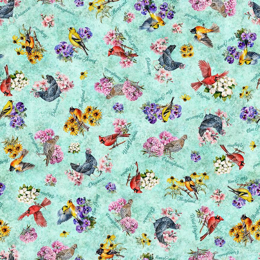 2026 Mid-Atlantic Shop Hop - PREORDER Birds & Flowers - Turquoisea