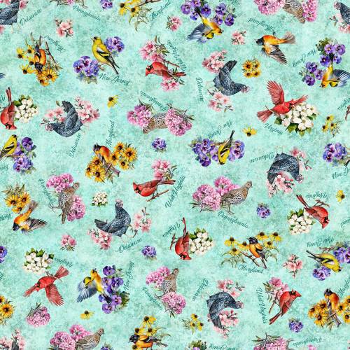 2026 Mid-Atlantic Shop Hop - PREORDER Birds & Flowers - Turquoisea