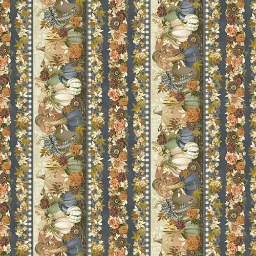 Hello Fall Border Stripe - 12" repeat - Denim