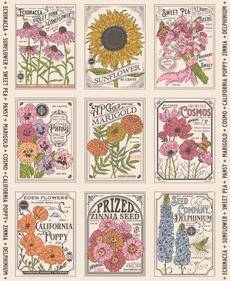 My Secret Garden Vintage Seed Packet Panel 36" x 44" - Cloud