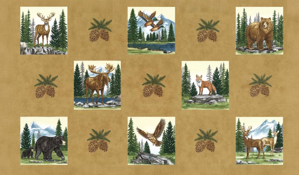 Northwoods Lodge Quilt Panel 24" x 44" - Fawn
