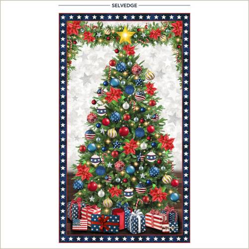 All-American Christmas Tidings of Red, White and Blue Panel 24" x 44"