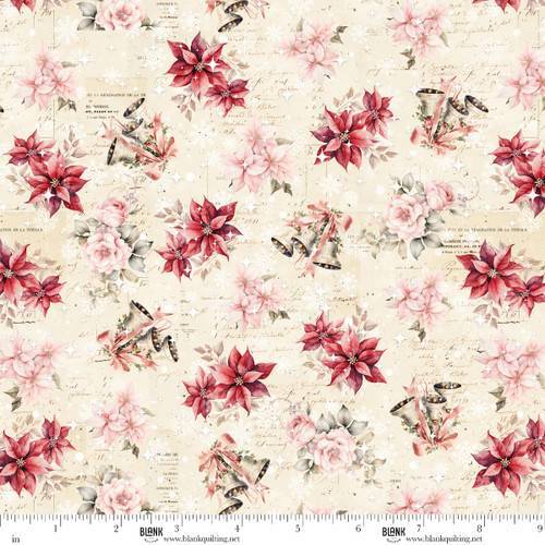 Christmas Magic Poinsettias & Bells - Ivory