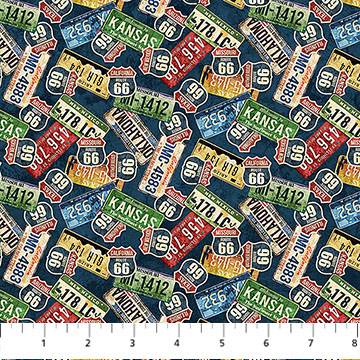 Historic Route 66 License Plates - Navy Multi