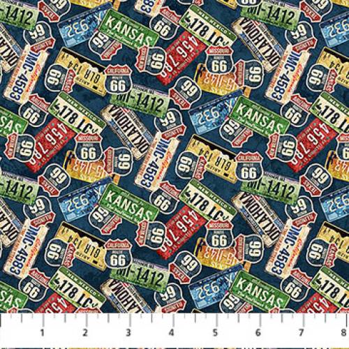 Historic Route 66 License Plates - Navy Multi
