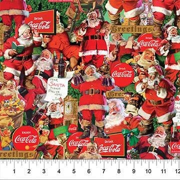 Coca Cola Christmas Santa Scenes - Red Multi