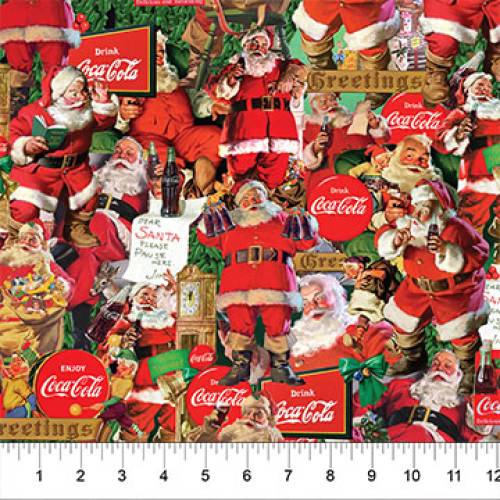 Coca Cola Christmas Santa Scenes - Red Multi