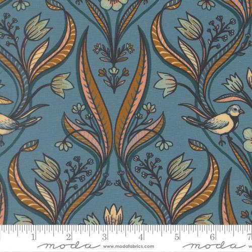 Feather and Forest Bloom Medallion Birds - Azure
