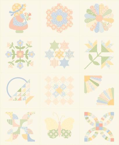 Handmade Sweetness Quilt Blocks 36" x 44" Panel - Porcelain