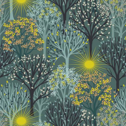 Winter Solstice Trees on Teal (with gold metallic)