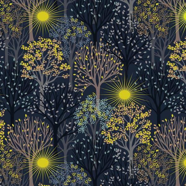 Winter Solstice Trees on Midnight Blue (with gold metallic)