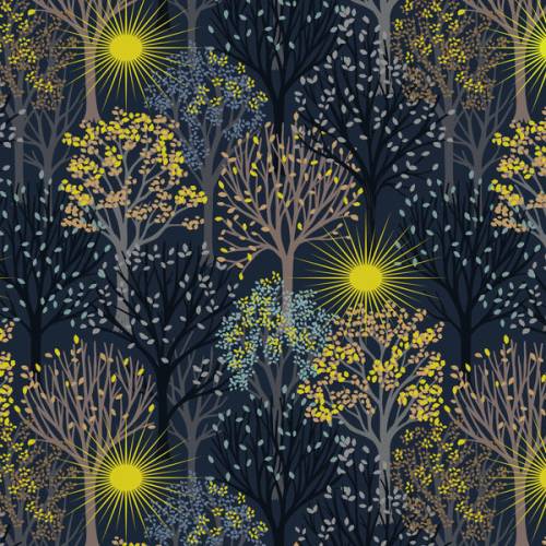 Winter Solstice Trees on Midnight Blue (with gold metallic)