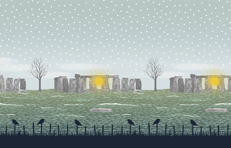 Winter Solstice Stonehenge double edge border (with gold metallic)