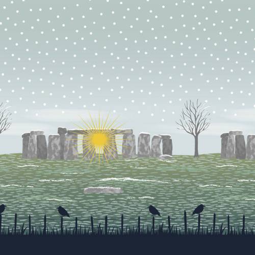Winter Solstice Stonehenge double edge border (with gold metallic)